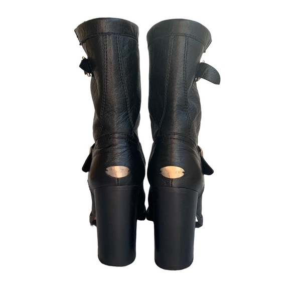 Jimmy Choo Dart Biker Black Leather Moto Combat Mid-Calf Buckle Bootie - Picture 7 of 16